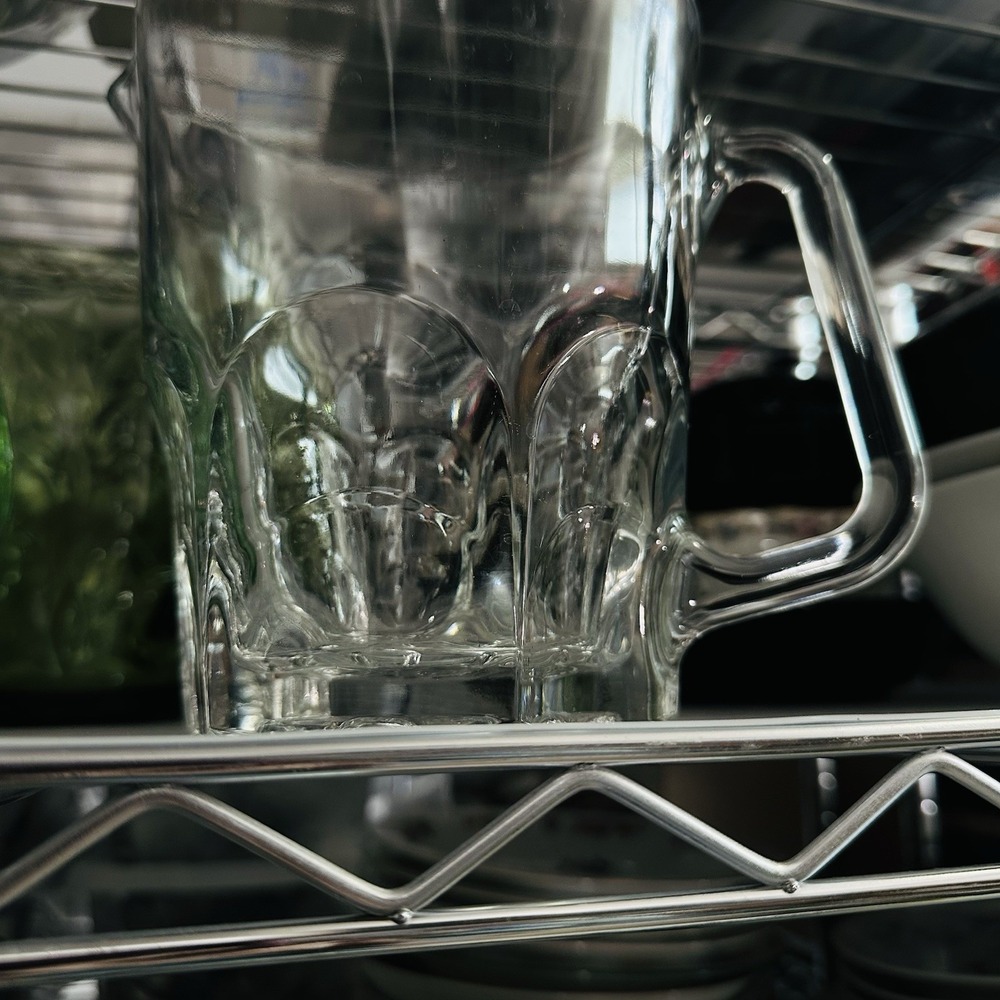 Vtg Heavy Clear Glass Paneled Pitcher 6 Panels Heavy bottom France 6.75" - Picture 10 of 10